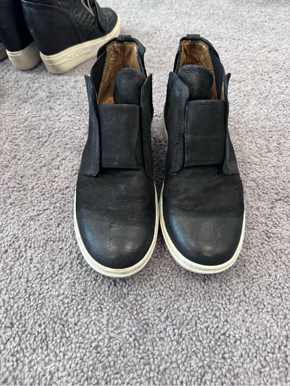 Miz Mooz Black Leather Slip-On Ankle Booties with White Sole